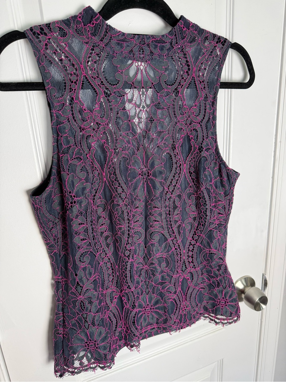 White House Black Market Gray Lace Sleeveless Camisole with Pink Embroidery - Picture 1 of 4